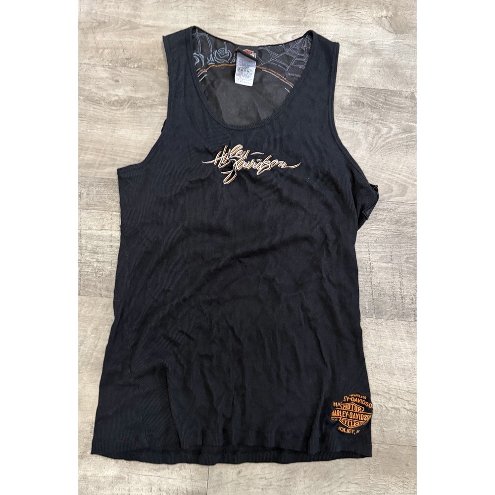 Harley Davidson Sleeveless Black Orange Tank Top Shirt Skull Cutout 1X XL